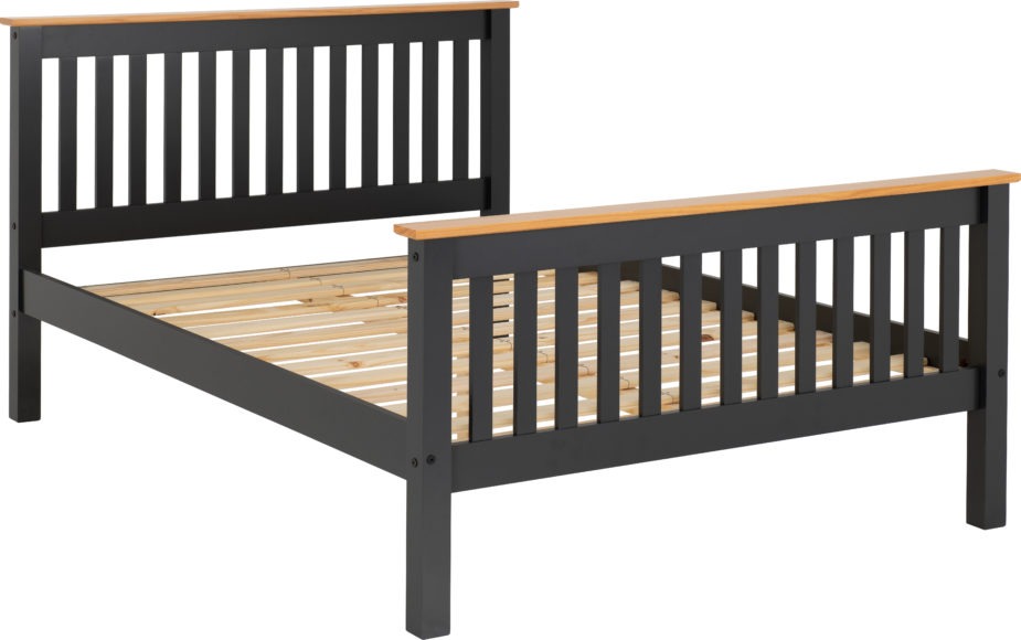 Seconique Monaco 4'6" Bed High Foot End Dark Grey/Oak Effect