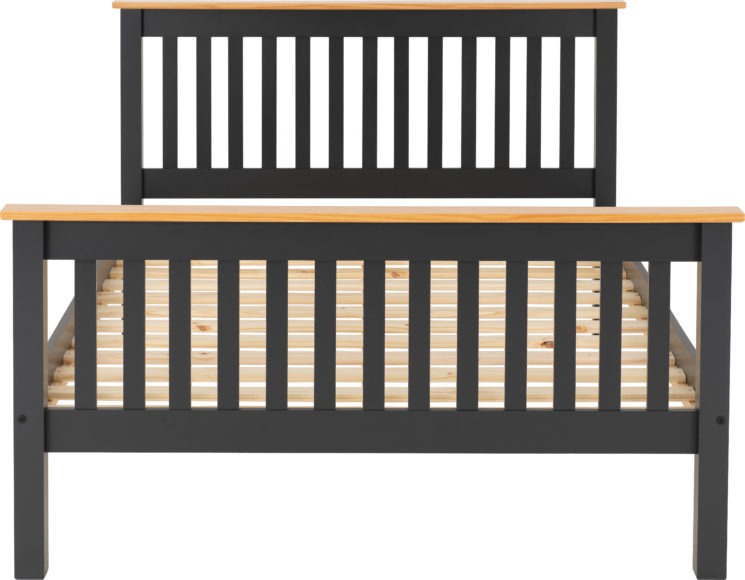 Seconique Monaco 4'6" Bed High Foot End Dark Grey/Oak Effect
