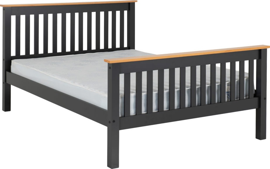 seconique Monaco 4'6" Bed High Foot End Dark Grey/Oak Effect