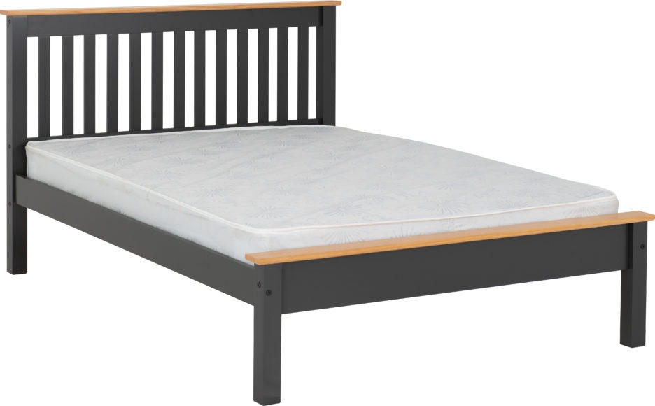 Seconique Monaco 4'6" Bed Low Foot End Dark Grey/Oak Effect