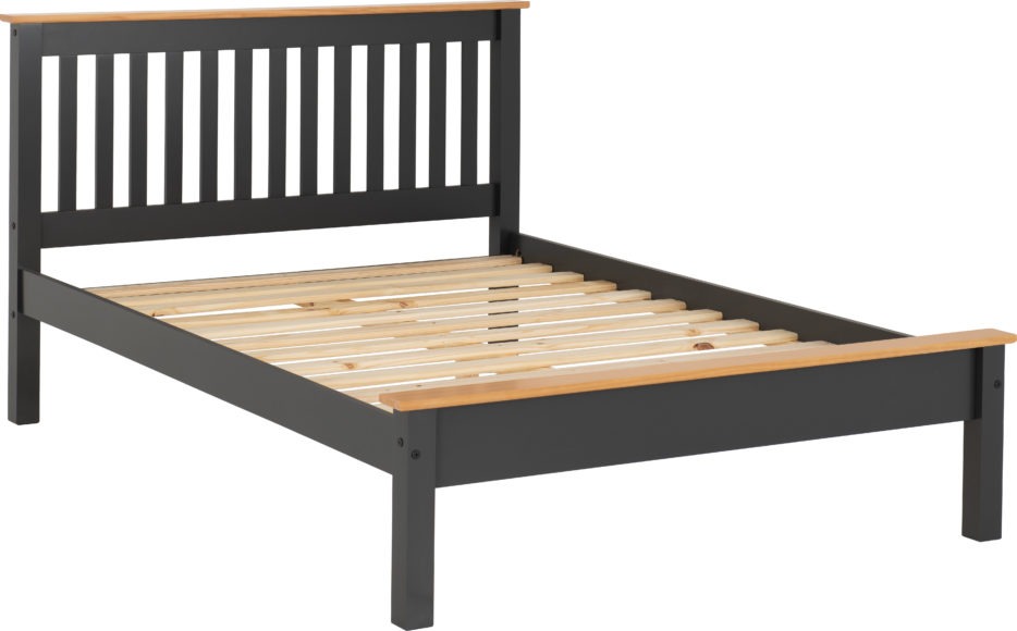 Seconique Monaco 4'6" Bed Low Foot End Dark Grey/Oak Effect
