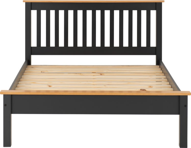 Seconique Monaco 4'6" Bed Low Foot End Dark Grey/Oak Effect