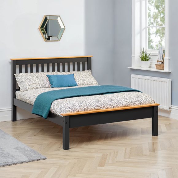seconique Monaco 4'6" Bed Low Foot End Dark Grey/Oak Effect