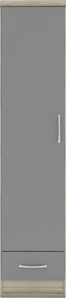 Seconique Nevada 1 Door 1 Drawer Wardrobe Grey Gloss/Light Oak Effect Veneer