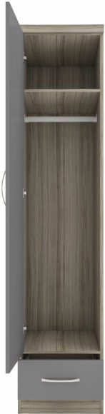 Seconique Nevada 1 Door 1 Drawer Wardrobe Grey Gloss/Light Oak Effect Veneer