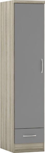 seconique Nevada 1 Door 1 Drawer Wardrobe Grey Gloss/Light Oak Effect Veneer
