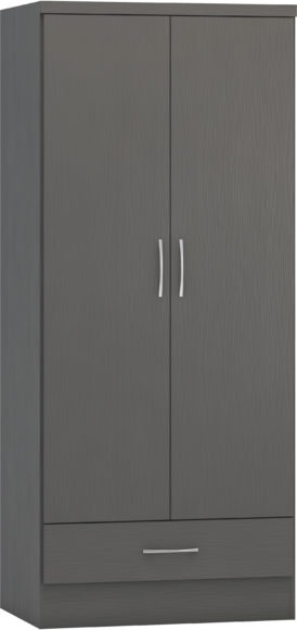 Seconique Nevada 2 Door 1 Drawer Wardrobe 3D Effect Grey