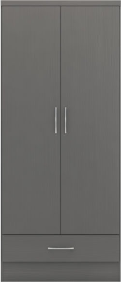 seconique Nevada 2 Door 1 Drawer Wardrobe 3D Effect Grey
