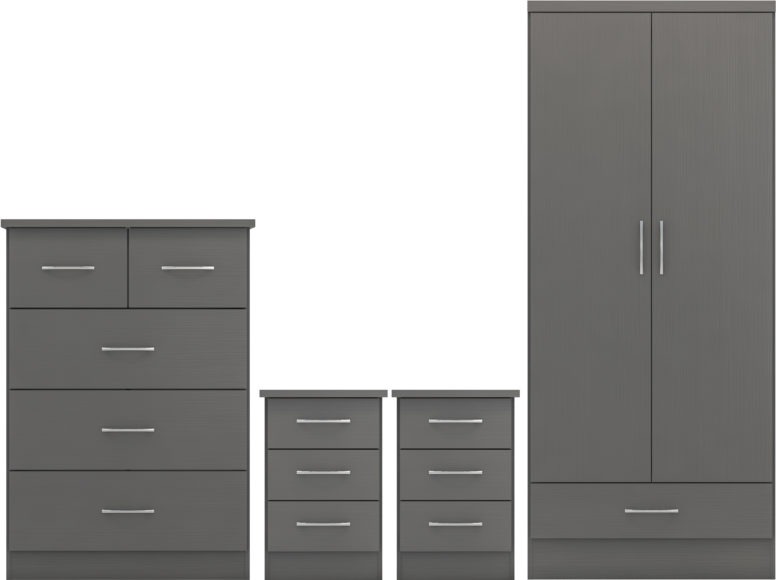 seconique Nevada 2 Door 1 Drawer Wardrobe Bedroom Set 3D Effect Grey