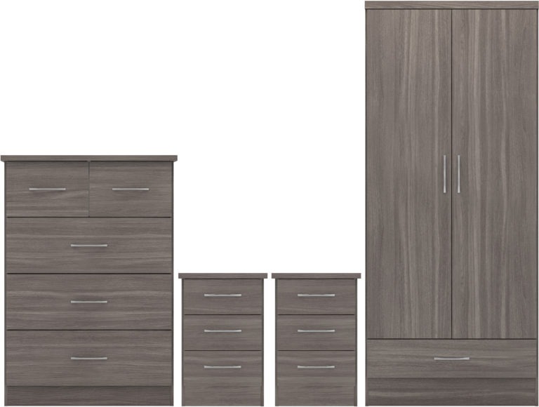 seconique Nevada 2 Door 1 Drawer Wardrobe Bedroom Set Black Wood Grain