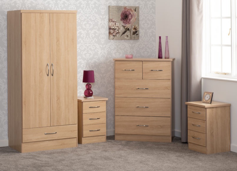 Seconique Nevada 2 Door 1 Drawer Wardrobe Bedroom Set Sonoma Oak Effect