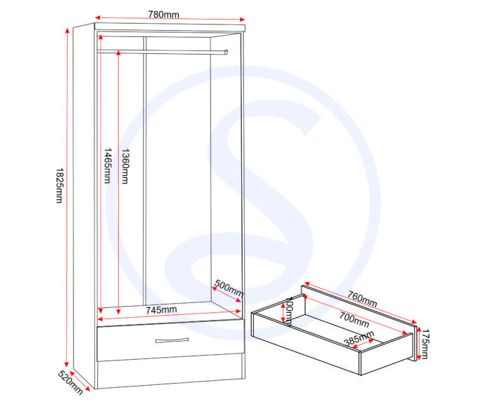 Seconique Nevada 2 Door 1 Drawer Wardrobe Bedroom Set Sonoma Oak Effect