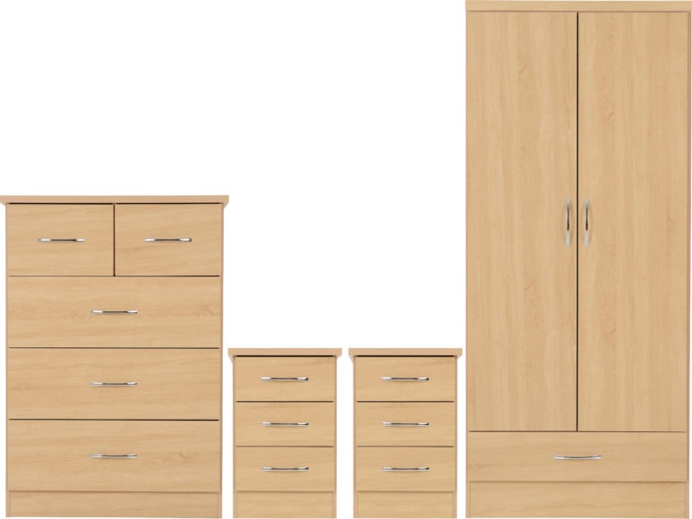 seconique Nevada 2 Door 1 Drawer Wardrobe Bedroom Set Sonoma Oak Effect