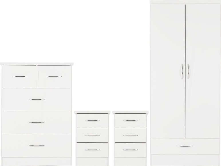 seconique Nevada 2 Door 1 Drawer Wardrobe Bedroom Set White Gloss