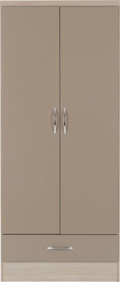 Seconique Nevada 2 Door 1 Drawer Wardrobe Oyster Gloss/Light Oak Effect Veneer
