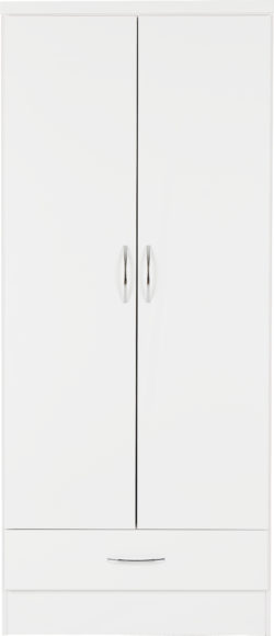 Seconique Nevada 2 Door 1 Drawer Wardrobe White Gloss