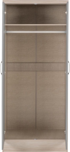 Seconique Nevada 2 Door All Hanging Wardrobe Grey Gloss/Light Oak Effect Veneer
