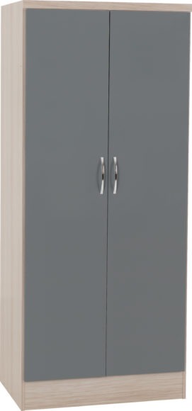 seconique Nevada 2 Door All Hanging Wardrobe Grey Gloss/Light Oak Effect Veneer