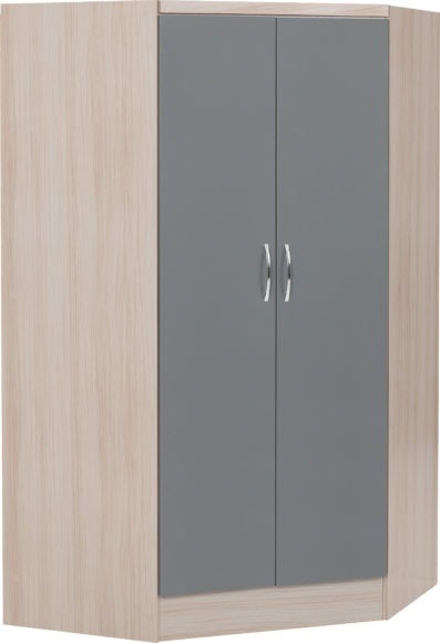 Seconique Nevada 2 Door Corner Wardrobe Grey Gloss/Light Oak Effect Veneer