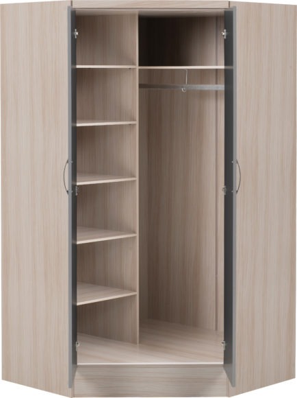 Seconique Nevada 2 Door Corner Wardrobe Grey Gloss/Light Oak Effect Veneer