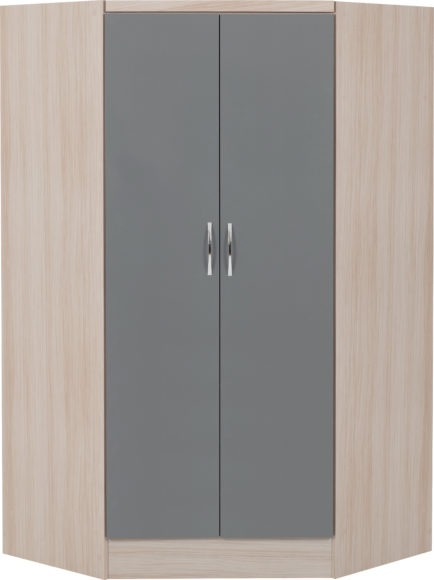 seconique Nevada 2 Door Corner Wardrobe Grey Gloss/Light Oak Effect Veneer