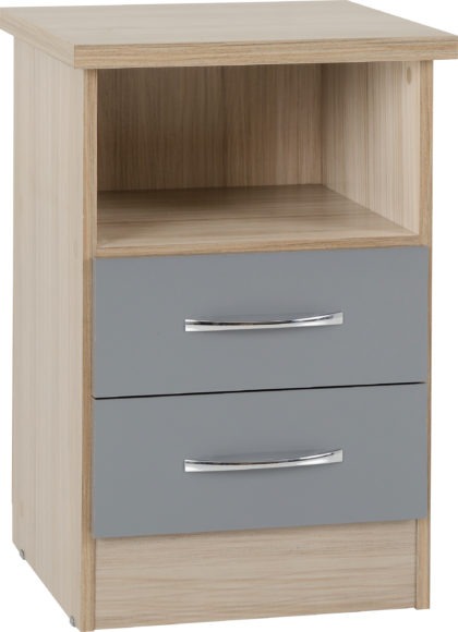 Seconique Nevada 2 Drawer Bedside Grey Gloss/Light Oak Effect Veneer
