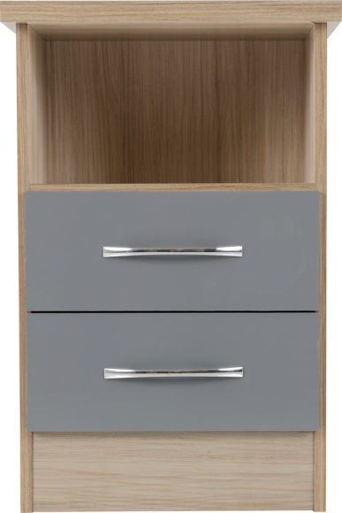 Seconique Nevada 2 Drawer Bedside Grey Gloss/Light Oak Effect Veneer