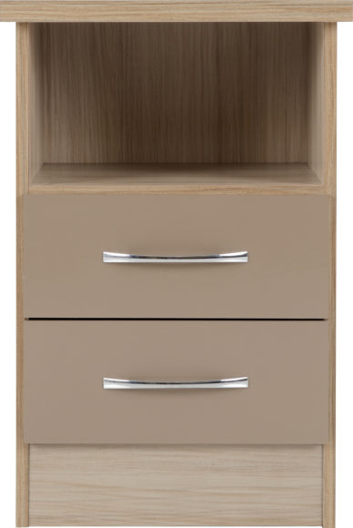 Seconique Nevada 2 Drawer Bedside Oyster Gloss/Light Oak Effect Veneer