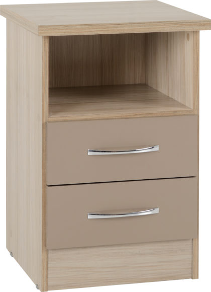 seconique Nevada 2 Drawer Bedside Oyster Gloss/Light Oak Effect Veneer