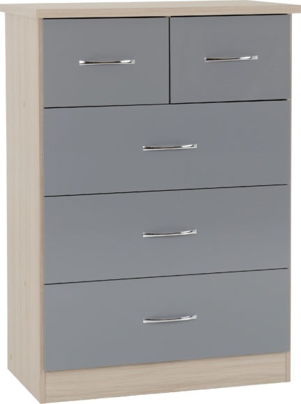 Seconique Nevada 3+2 Drawer Chest Grey Gloss/Light Oak Effect Veneer