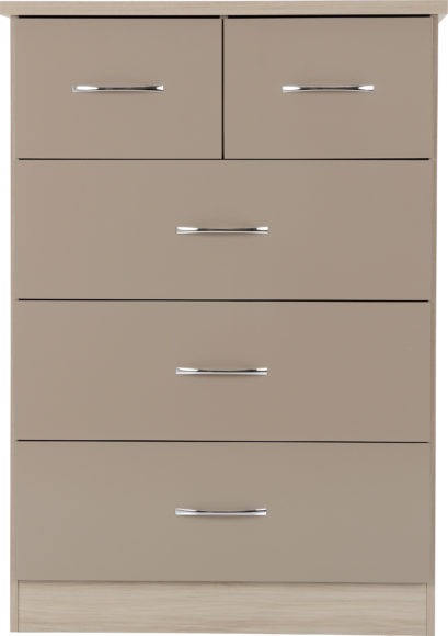 Seconique Nevada 3+2 Drawer Chest Oyster Gloss/Light Oak Effect Veneer