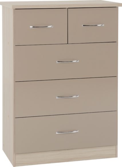 seconique Nevada 3+2 Drawer Chest Oyster Gloss/Light Oak Effect Veneer