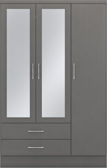 Seconique Nevada 3 Door 2 Drawer Mirrored Wardrobe 3D Effect Grey