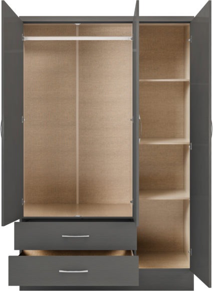 Seconique Nevada 3 Door 2 Drawer Mirrored Wardrobe 3D Effect Grey