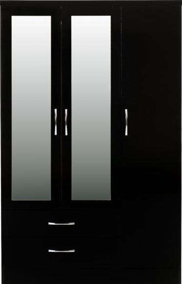 Seconique Nevada 3 Door 2 Drawer Mirrored Wardrobe Black Gloss