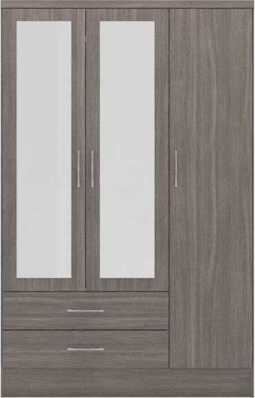 Seconique Nevada 3 Door 2 Drawer Mirrored Wardrobe Black Wood Grain