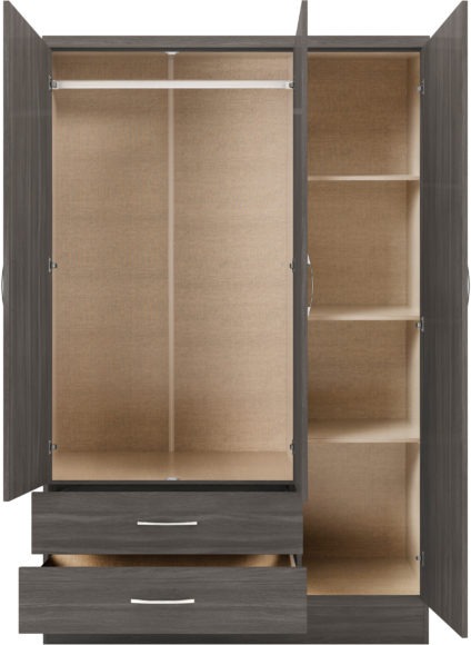 Seconique Nevada 3 Door 2 Drawer Mirrored Wardrobe Black Wood Grain