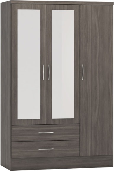 seconique Nevada 3 Door 2 Drawer Mirrored Wardrobe Black Wood Grain