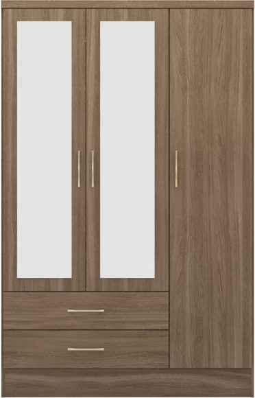 Seconique Nevada 3 Door 2 Drawer Mirrored Wardrobe Rustic Oak Effect
