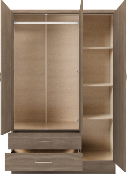 Seconique Nevada 3 Door 2 Drawer Mirrored Wardrobe Rustic Oak Effect