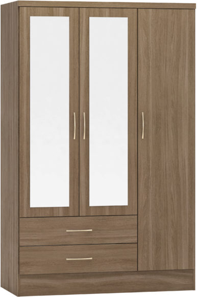 seconique Nevada 3 Door 2 Drawer Mirrored Wardrobe Rustic Oak Effect