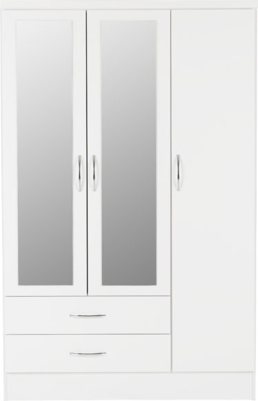 Seconique Nevada 3 Door 2 Drawer Mirrored Wardrobe White Gloss