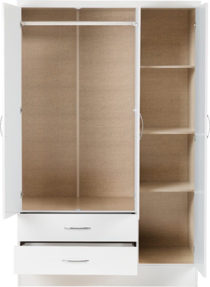 Seconique Nevada 3 Door 2 Drawer Mirrored Wardrobe White Gloss