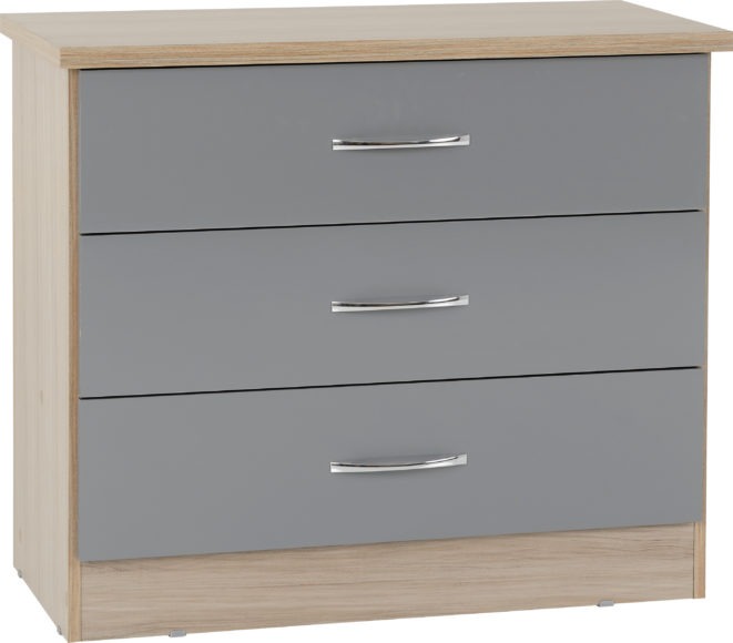 Seconique Nevada 3 Drawer Chest Grey Gloss/Light Oak Effect Veneer