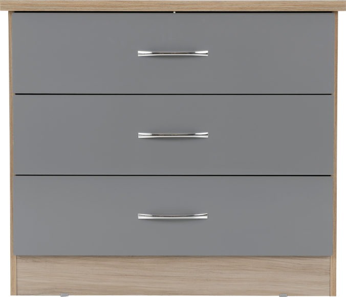 Seconique Nevada 3 Drawer Chest Grey Gloss/Light Oak Effect Veneer