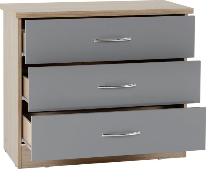 Seconique Nevada 3 Drawer Chest Grey Gloss/Light Oak Effect Veneer