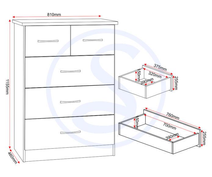 Seconique Nevada 4 Door 2 Drawer Mirrored Wardrobe Bedroom Set Sonoma Oak Effect