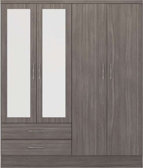Seconique Nevada 4 Door 2 Drawer Mirrored Wardrobe Black Wood Grain