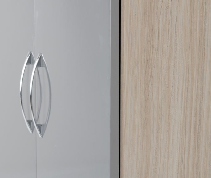 Seconique Nevada 4 Door 2 Drawer Mirrored Wardrobe Grey Gloss/Light Oak Effect Veneer