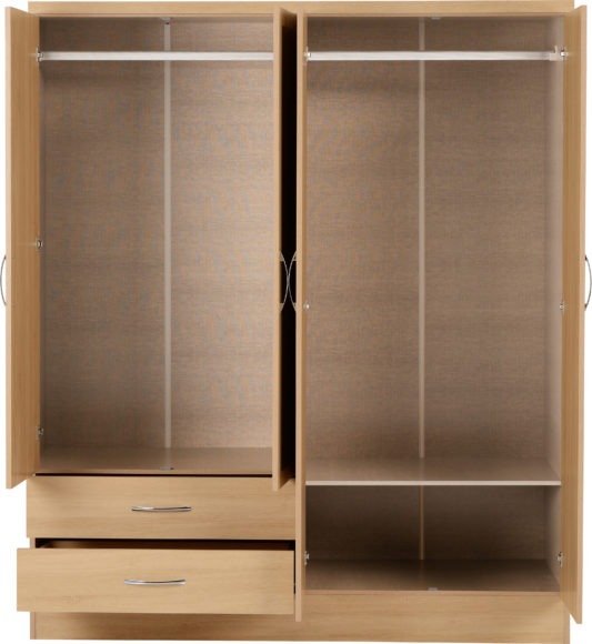 Seconique Nevada 4 Door 2 Drawer Mirrored Wardrobe Sonoma Oak Effect